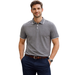 Benny Gold Gray Polo Shirt with Classic White Trim Design NWT